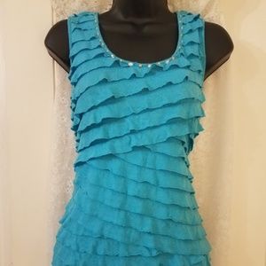 Lark Lane Ruffled Top Sleeveless Jeweled Neck M